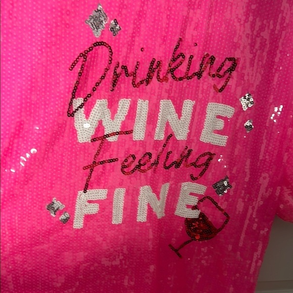 “Drinking Wine and Feeling Fine” Pink Sequin Women's Top - Picture 2 of 7